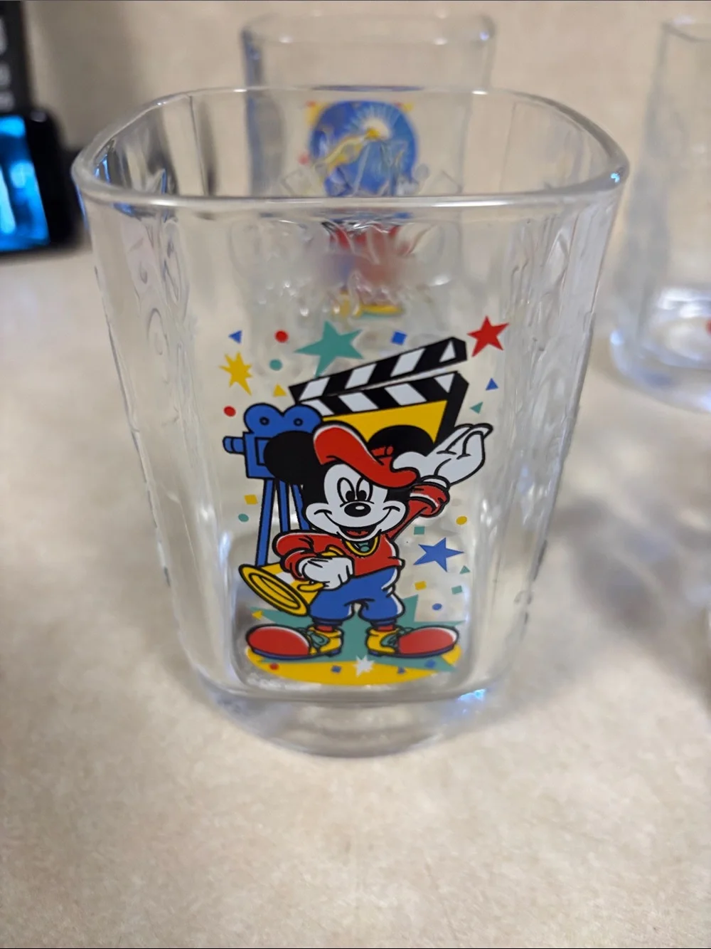 New McDonalds (4) 16 oz Square Disney World 2000 Millennium Celebration Glasses